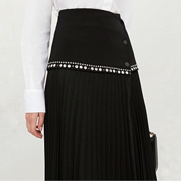 Sandro Paris Stud Embellished Midi Pleated Black Debby Wrap Skirt Size 3 US 8 - Picture 3 of 12